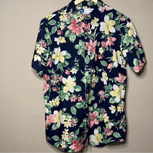 Old Navy Everyday Shirt Men Medium Navy Floral Regular Fit Cotton Short Sleeve - Picture 5 of 9